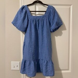 NWT Blue Square Neck Smocked Ruffled Sundress